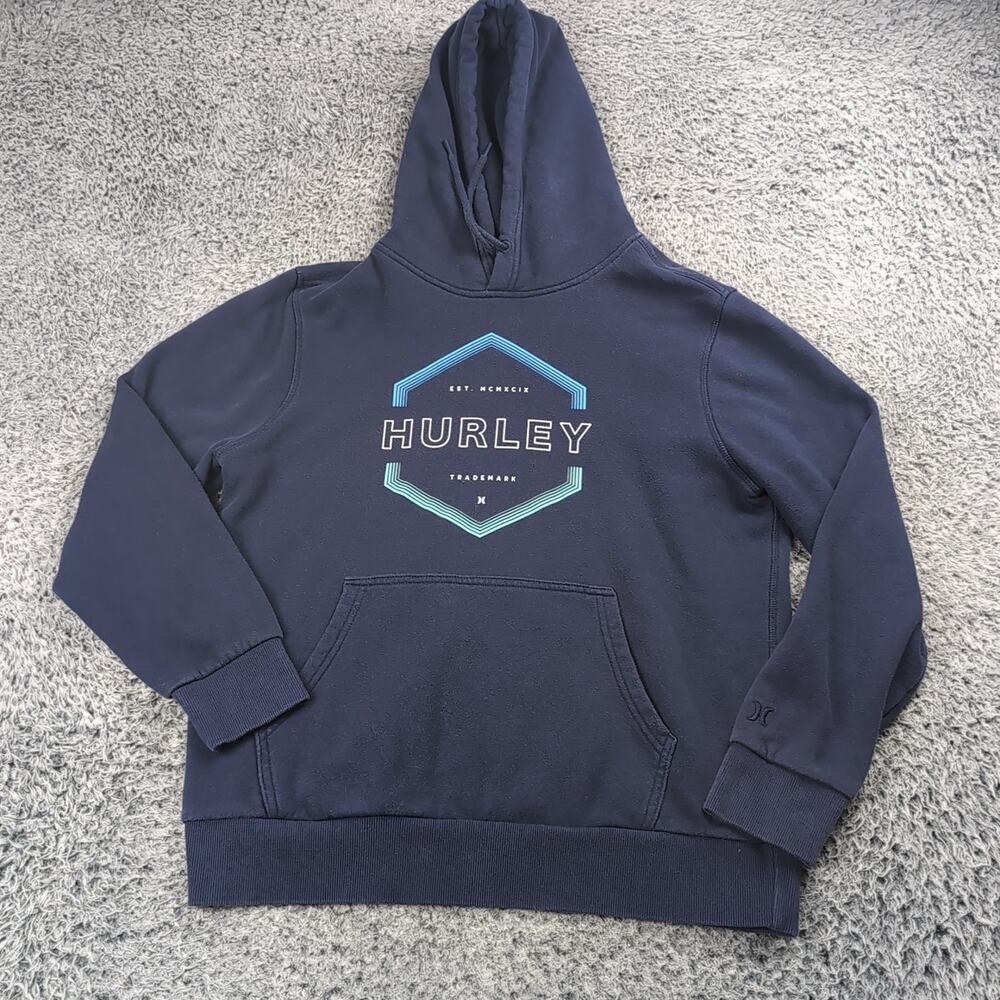Hurley Hoodie Men Medium Blue Sweatshirt Pullover Skater Hip Hop Outdoor Fleece